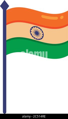 Independece day india celebration flag flat style icon vector illustration design Stock Vector