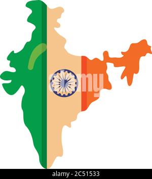 Independece day india celebration flag in map flat style icon vector illustration design Stock Vector