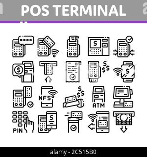 Pos Terminal Device Collection Icons Set Vector Stock Vector