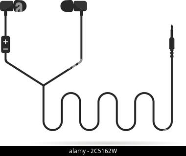 black earphones line isolated on white Stock Vector