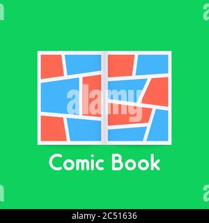colored comic book on green background Stock Vector