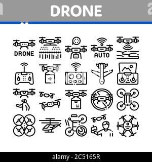 Drone Fly Quadrocopter Collection Icons Set Vector Stock Vector