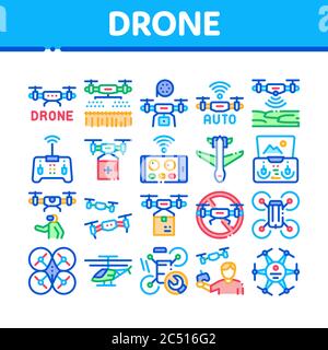 Drone Fly Quadrocopter Collection Icons Set Vector Stock Vector