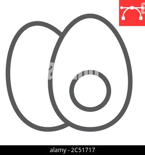 Boiled egg line icon, fitness and keto diet, egg food sign vector graphics, editable stroke linear icon, eps 10. Stock Vector