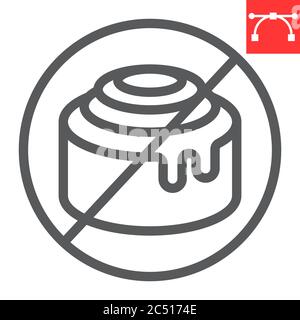 No sweet line icon, food and keto diet, cinnamon bun sign vector graphics, editable stroke linear icon, eps 10. Stock Vector