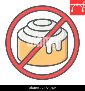 No sweet color line icon, food and keto diet, cinnamon bun sign vector graphics, editable stroke colorful linear icon, eps 10. Stock Vector