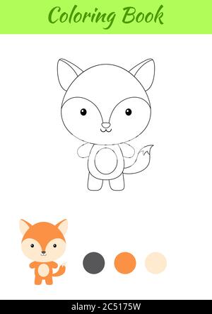 Coloring page happy little baby fox. Coloring book for kids. Educational activity for preschool years kids and toddlers with cute animal. Stock Vector