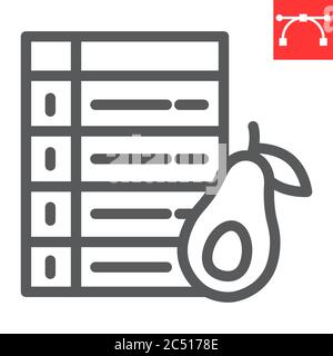 Diet plan line icon, avocado and keto diet, week plan sign vector graphics, editable stroke linear icon, eps 10. Stock Vector