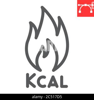 Calories burn line icon, fitness and keto diet, fire sign vector graphics, editable stroke linear icon, eps 10. Stock Vector