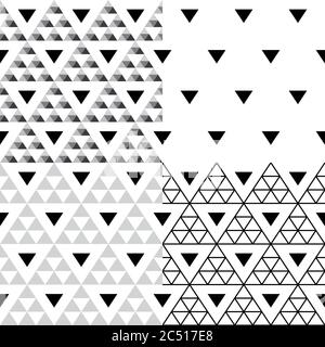 Triangle vector seamless pattern set - collection of four geometric repetitive textile designs Stock Vector