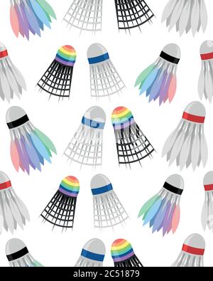 Shuttlecocks on a white background. Badminton.  Seamless pattern. Sport and game. Summer fun. Stock Vector