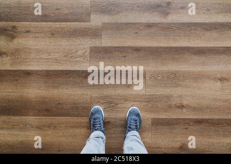 Brown painted natural wood with grains on floor for parquet background, banner and texture Stock Photo