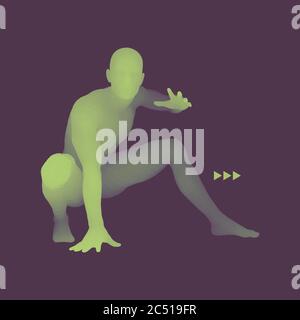 Athlete at Starting Position Ready to Start a Race. Runner Ready for Sports Exercise. Sport Symbol. 3d Vector Illustration. Stock Vector