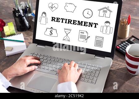 Retirement concept shown on a laptop screen Stock Photo