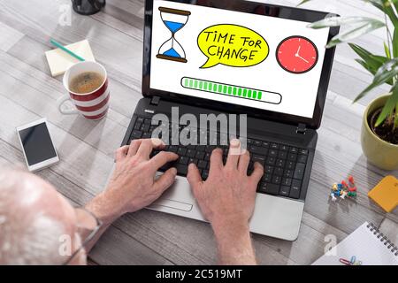 Time for change concept shown on a laptop used by a man Stock Photo