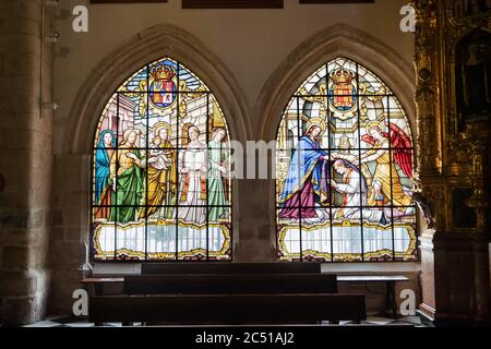 Jaen, Spain - June 18, 2020:  Stained glass window of Basilica of San Ildefonso in Jaen, Andalusia, Spain Stock Photo