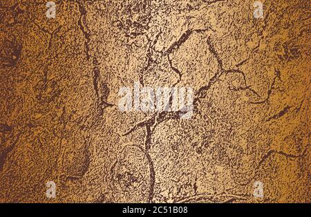 Distressed old cracked concrete vector texture. EPS8 illustration. Black and golden grunge background. Stone, asphalt, plaster, marble. Stock Vector