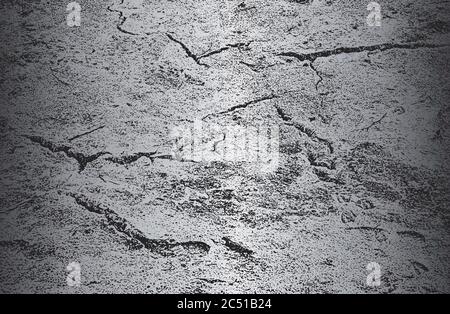 Distress old cracked concrete vector texture. EPS8 illustration. Black and white grunge background. Stone, asphalt, plaster, marble. Stock Vector