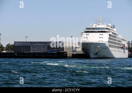 The Silver Shadow luxury cruise ship docked at Victoria docks on Vancouver island, Canada Stock Photo