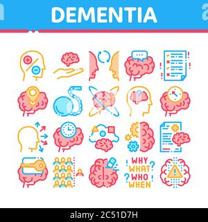 Dementia Brain Disease Collection Icons Set Vector Stock Vector