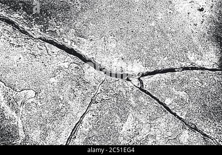 Distressed old cracked concrete vector texture. EPS8 illustration. Black and white grunge background. Stone, asphalt, plaster, marble. Stock Vector