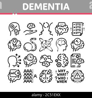 Dementia Brain Disease Collection Icons Set Vector Stock Vector