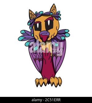 Colorful cute cartoon bird with bright feathers Stock Vector