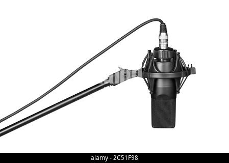 Professional microphone in a mic holder. isolated on white background with clipping path Stock Photo