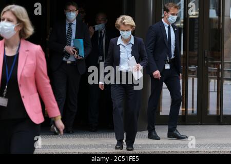 Brussels, Belgium. 30th June, 2020. EU Council President Charles Michel and EU Commission President Ursula von der Leyen attend a media conference after an EU-Republic of Korea summit. Credit: ALEXANDROS MICHAILIDIS/Ģ����ý Live News Stock Photo