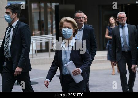 Brussels, Belgium. 30th June, 2020. EU Council President Charles Michel and EU Commission President Ursula von der Leyen attend a media conference after an EU-Republic of Korea summit. Credit: ALEXANDROS MICHAILIDIS/Ģ����ý Live News Stock Photo