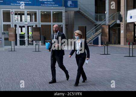 Brussels, Belgium. 30th June, 2020. EU Council President Charles Michel and EU Commission President Ursula von der Leyen attend a media conference after an EU-Republic of Korea summit. Credit: ALEXANDROS MICHAILIDIS/Ģ����ý Live News Stock Photo