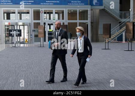 Brussels, Belgium. 30th June, 2020. EU Council President Charles Michel and EU Commission President Ursula von der Leyen attend a media conference after an EU-Republic of Korea summit. Credit: ALEXANDROS MICHAILIDIS/Ģ����ý Live News Stock Photo