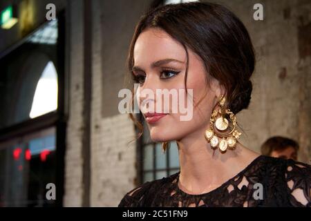 Nicole Trunfio (The Face) arrives on the red carpet for the 12th annual ASTRA awards at The Carriageworks in Sydney. She is interviewed by the media Stock Photo