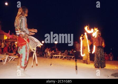 Sunset celebrations outside Cafe Mambo in San Antonio Ibiza Balearic Islands Spain Stock Photo