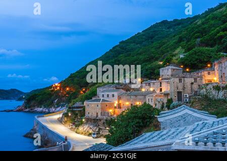 night view of Qinbi Village at Matsu, Taiwan Stock Photo