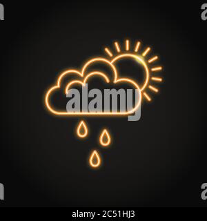 Sun behind cloud with rain neon icon. Shining weather or mood symbol. Vector illustration. Stock Vector