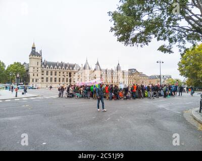 Extinction Rebellion (XR) protest, Place du Chatelet, Paris, France.   Environmental pressure group to compel government action on climate breakdown Stock Photo