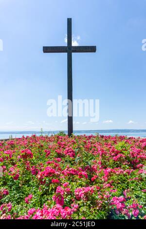 Hagnau, BW / Germany - 23 June 2020: historic cross monument to the fallen soldiers in World War II in Hagnau on Lake Constance