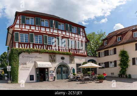 Hagnau, BW / Germany - 23 June 2020: view of the historic 'Hotel Loewen' or Lions Hotel in Hagnau on Lake Constance in southern Germany