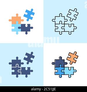 Logical thinking concept icon set in flat and line styles. Jigsaw puzzle symbols collection. Vector illustration. Stock Vector