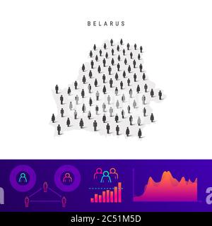 Belarusian people map. Detailed vector silhouette. Mixed crowd of men and women icons. Population infographic elements. Vector illustration isolated o Stock Vector