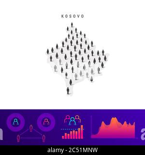 Kosovo people map. Detailed vector silhouette. Mixed crowd of men and women icons. Population infographic elements. Vector illustration isolated on wh Stock Vector