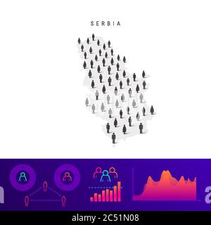 Serbian people map. Detailed vector silhouette. Mixed crowd of men and women icons. Population infographic elements. Vector illustration isolated on w Stock Vector