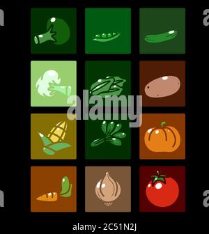 vector icon set of different vegetables isolated Stock Vector