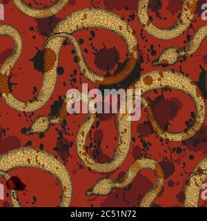 Snake pattern. Tropical reptiles. Khaki, olive. Snake in the grass. Stock Vector