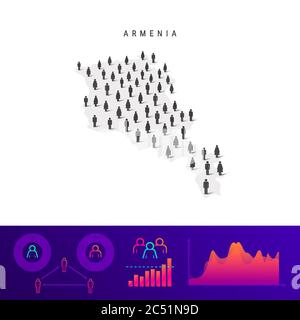Armenia people map. Detailed vector silhouette. Mixed crowd of men and women icons. Population infographic elements. Vector illustration isolated on w Stock Vector