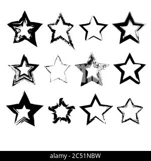 Set of hand drawn grunge star frames isolated on white background Stock Vector