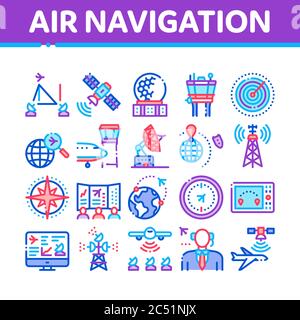 Air Navigation Tool Collection Icons Set Vector Stock Vector