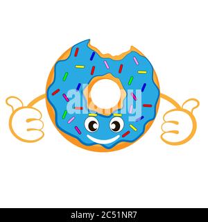Smiling cartoon donut isolated white background. Stock Vector
