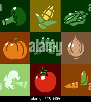 vector icon set of different vegetables isolated Stock Vector